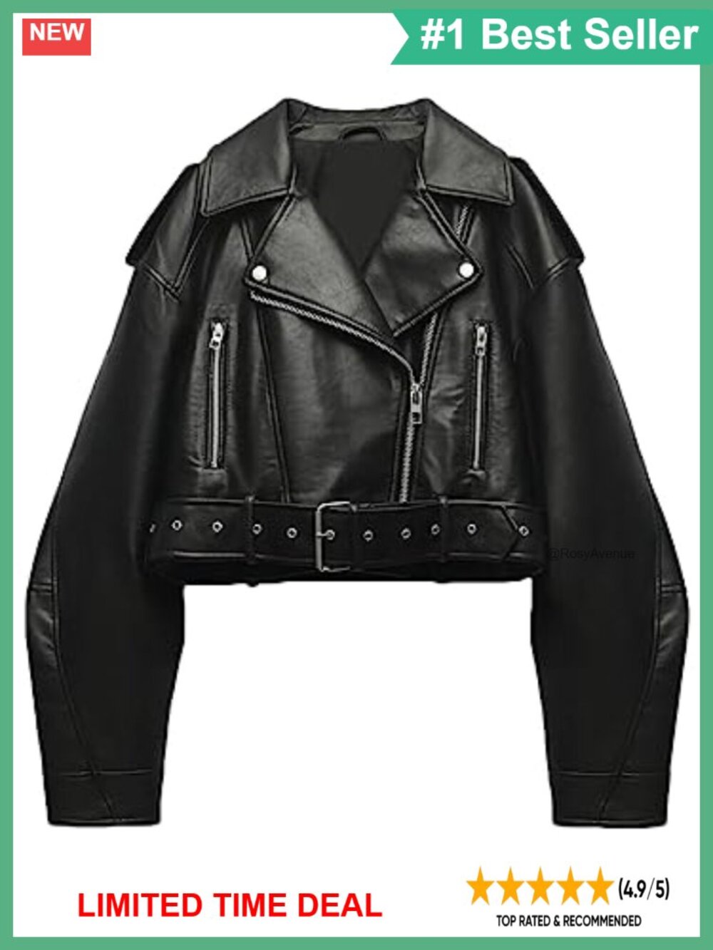 Faux Leather Cropped Moto Jacket Belted Biker Coat